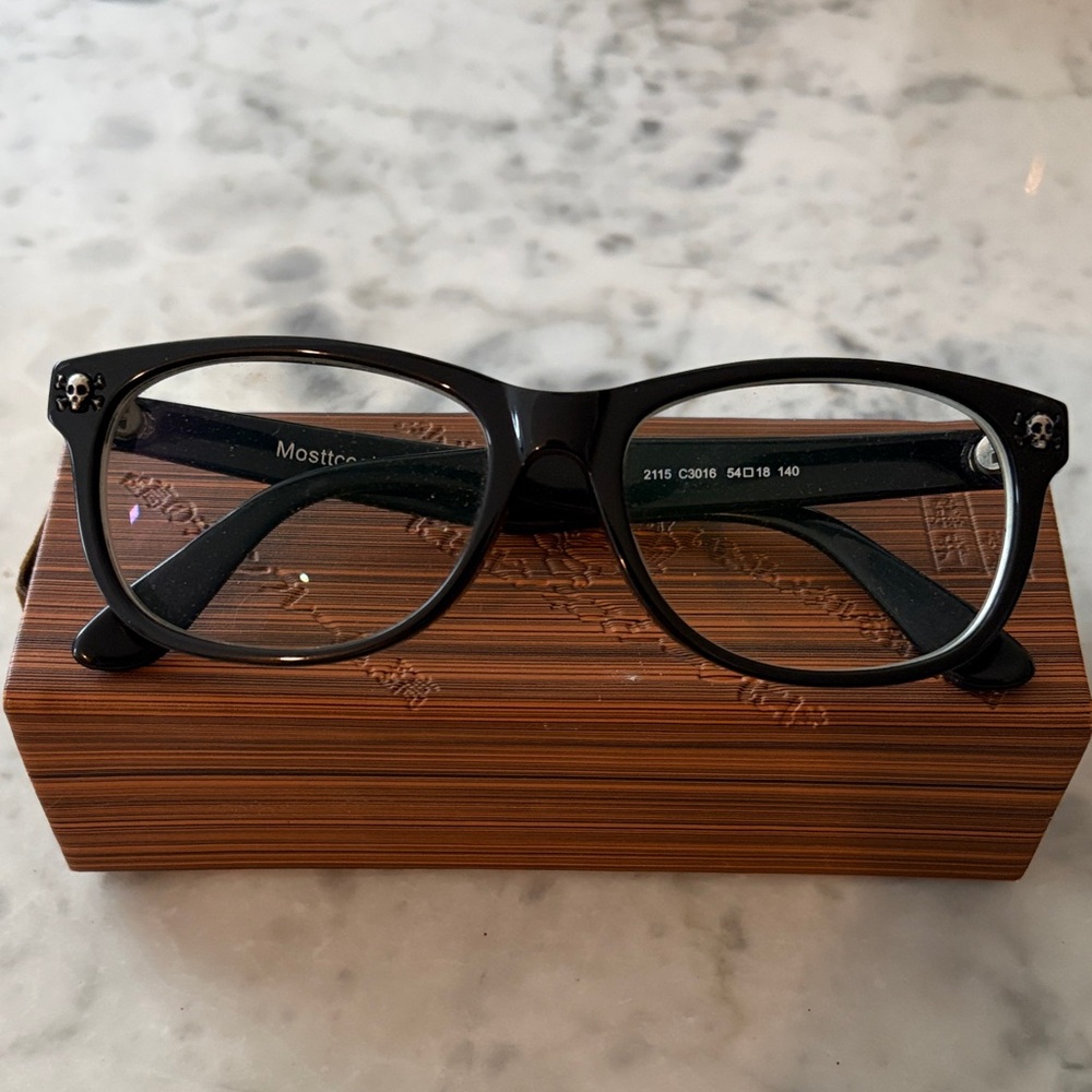 Black Eyeglass Frames with Skull Accent
